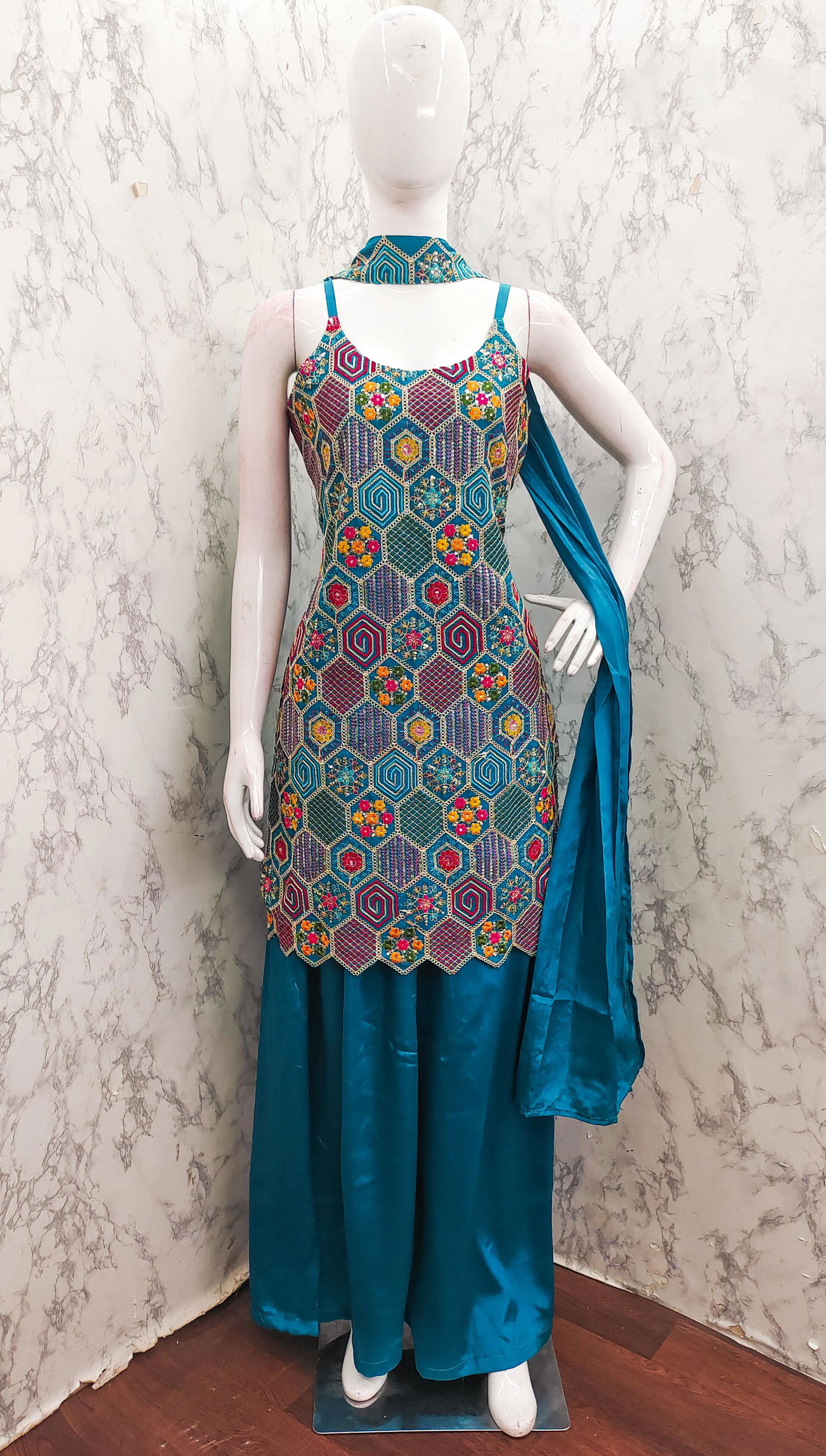 Tt 005 A to D Chinon Embroidery Readymade Suits Orders In India
